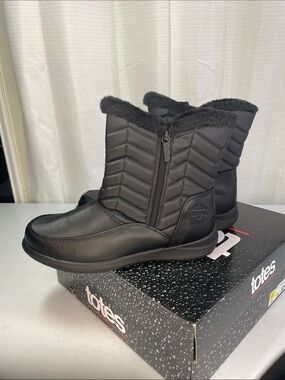 totes Black Quilted Faux-Fur Winter Boots with Side Zip